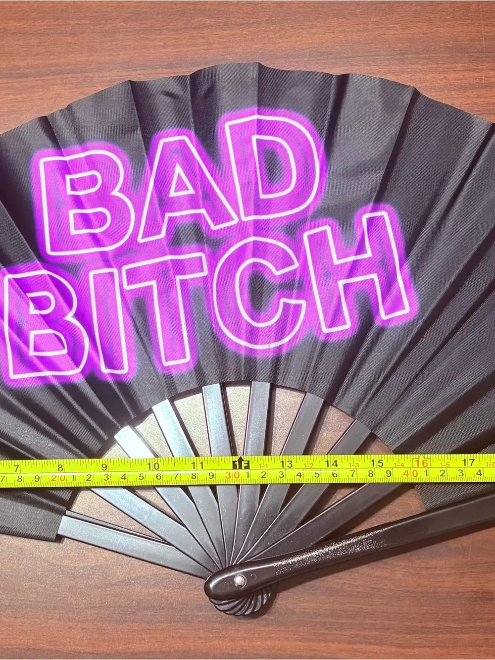 Black Folding Hand Fan with Neon Pink print